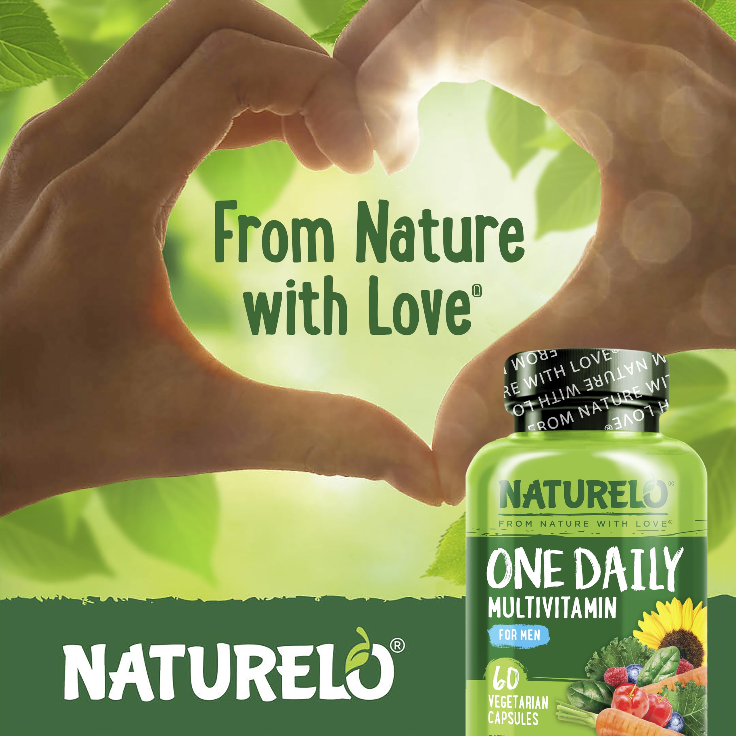 NATURELO Mens Multivitamins - One Daily Multivitamin for Men with Vitamins, Minerals & Organic Whole Foods, Boost Energy & Health, Non-GMO, 60 Vegetarian Capsules