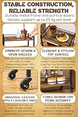 FEFE 3 Tier Rolling Kitchen Cart Rustic Wood Metal Wine Glass Rack 25kg view 4