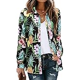 Ezcosplay Women Hawaiian Shirts Long Sleeve Button Down Tropical Floral Holiday Beach Blouse Tops