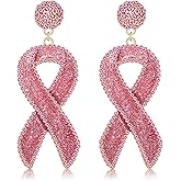 CENAPOG Cancer Awareness Ribbon Earrings for Women Glitter Rhinestone Ribbon Drop Dangle Earrings Cancer Awareness Survivor Support Jewelry Accessories Gifts