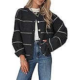 Balimtoy Striped Cardigan Sweaters for Women Trendy Long Sleeve Crewneck Button Up Sweater Fall Winter Outerwear
