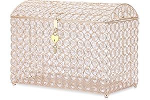 ELLDOO Crystal Wedding Card Box with Heart Lock, Money Card Box Treasure Chest Style Gold Gift for Wedding Receptions, Center
