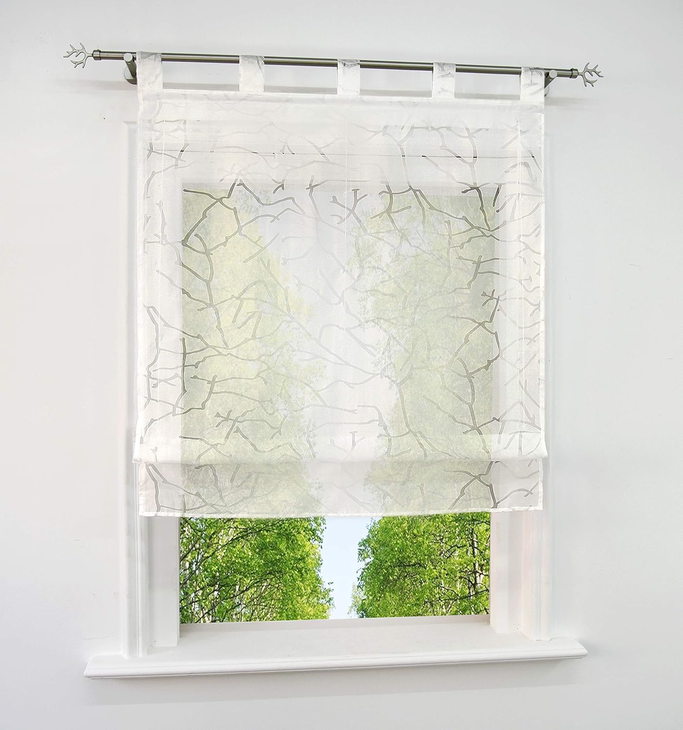 Ösenrollo Aus Voile-Stoff (100x140 Cm) – Halbtransparenter Vorhang Mit U-Haken & Raff-Funktion, Weiß