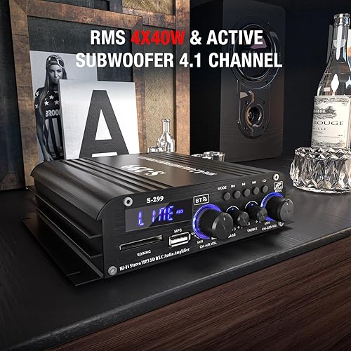 Facmogu S-299 Bluetooth Power Amplifier with Active Subwoofer Output  (NOT Passive Subwoofer), Max 800W R