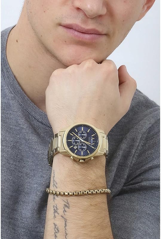 Gold Tone Watch for Men, Quartz Chronograph Movement and 44mm Case Size with Stainless Steel Strap