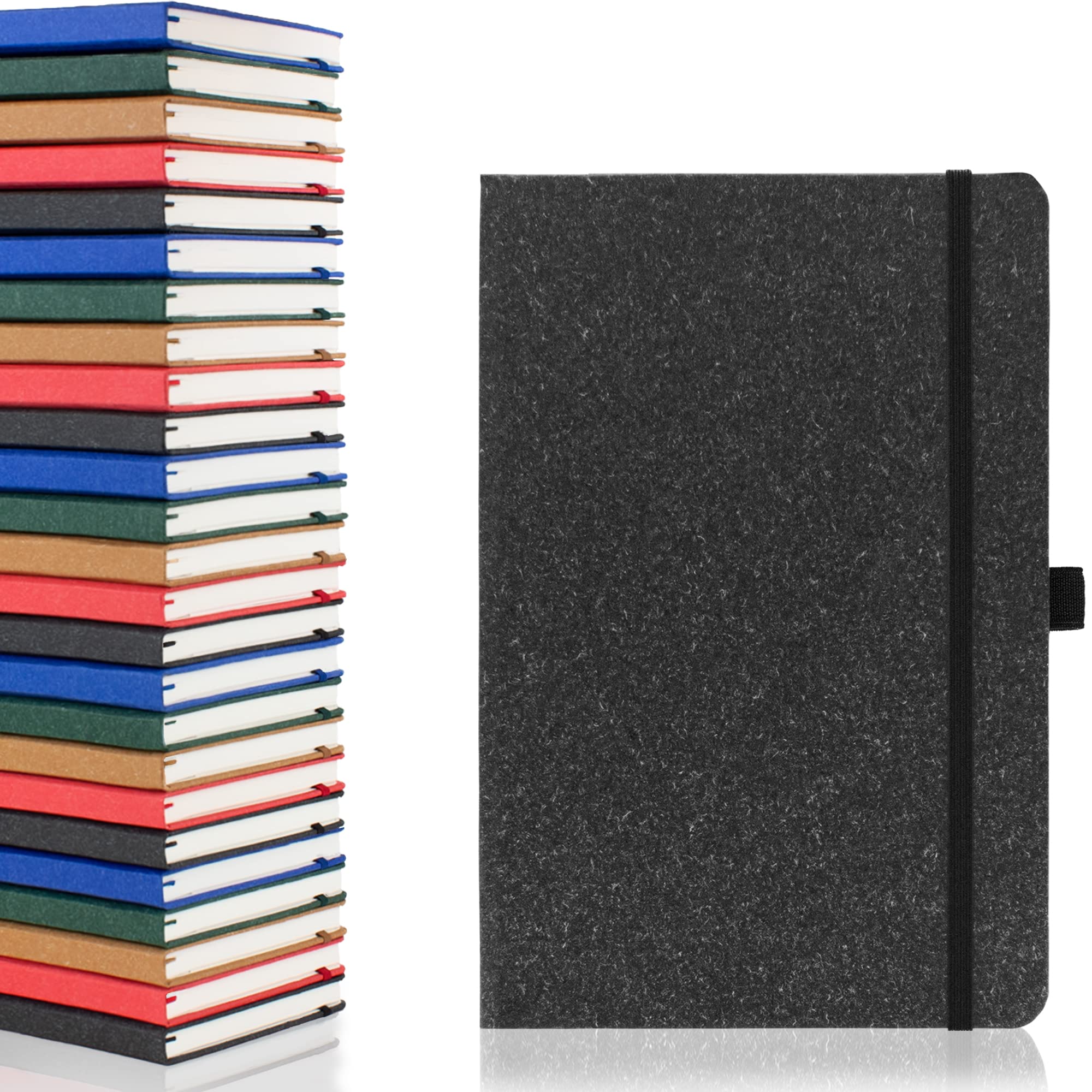 Notes London A5 Environmentally Friendly Eco Notebook with Lined Pages & Date Marks, 100% Recycled Paper, Ribbon, Pen Loop and Enclosure band, Hardback Journal Notepad Note (Charcoal)