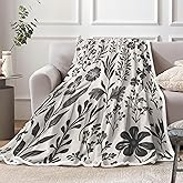 Black Vintage Floral Boho Throw Blanket - Mid Century Modern Farmhouse Country Rustic Flower Aesthetic Groovy Plants Botanical Cozy Soft Flannel Baby Throw and Blankets Couch Sofa Bed Decor 50X60in