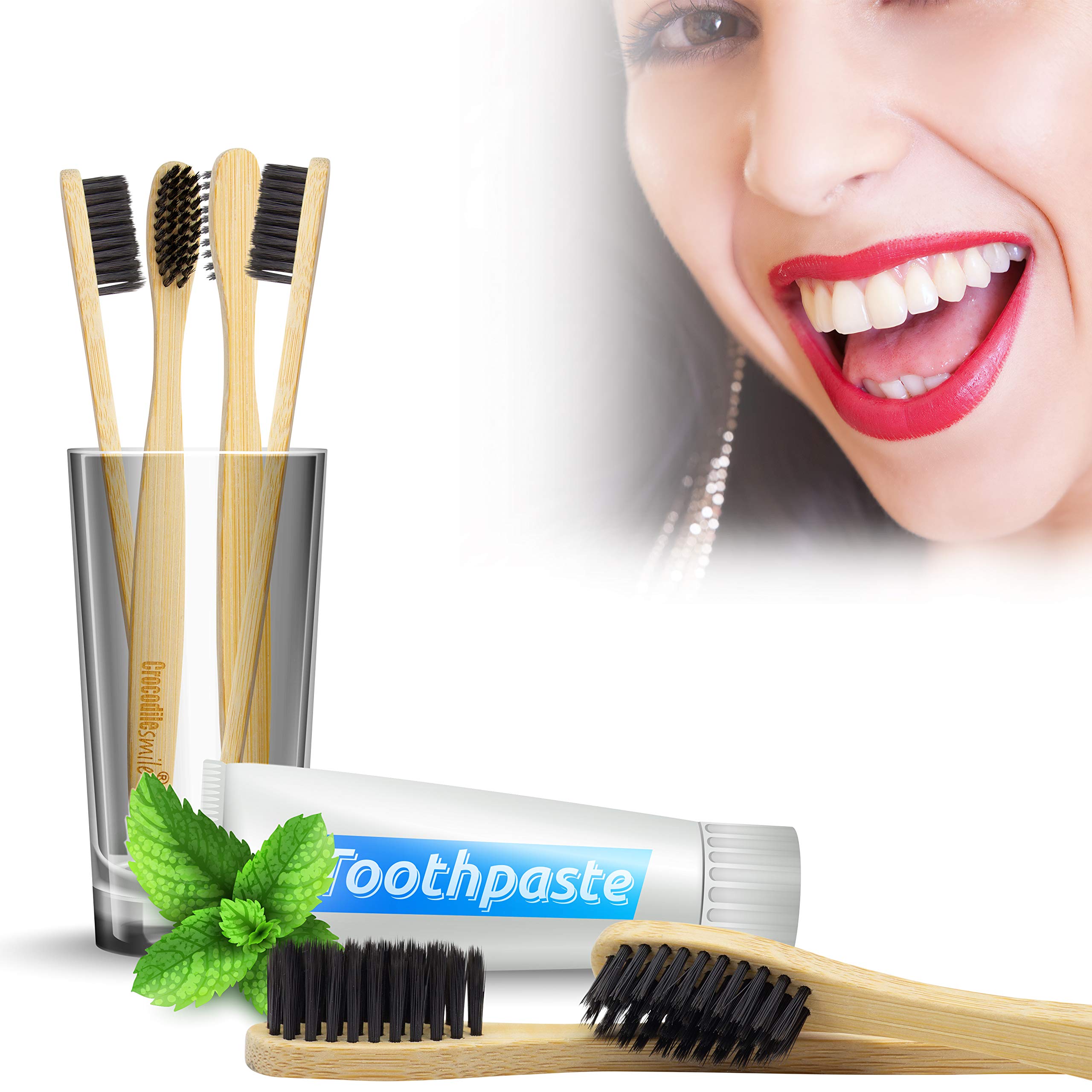 Bambus Zahnbürsten 4 Stück I Nachhaltige & Vegane Holzzahnbürste I weiche Borsten I 4er Pack natürliche Öko Zahnbürste 100% frei von BPA