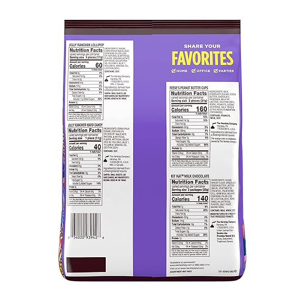 JOLLY RANCHER, KIT KAT AND REESE’S ASSORTED FLAVORED SNACK SIZE, CANDY PARTY PACK, 34.19 OZ