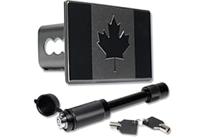 Caravanture Canada Flag Hitch Cover and Pin Lock - Fits 2 Inch Receivers with 5/8-Inch Pin Diameter Trailer Hitch Lock, Canad