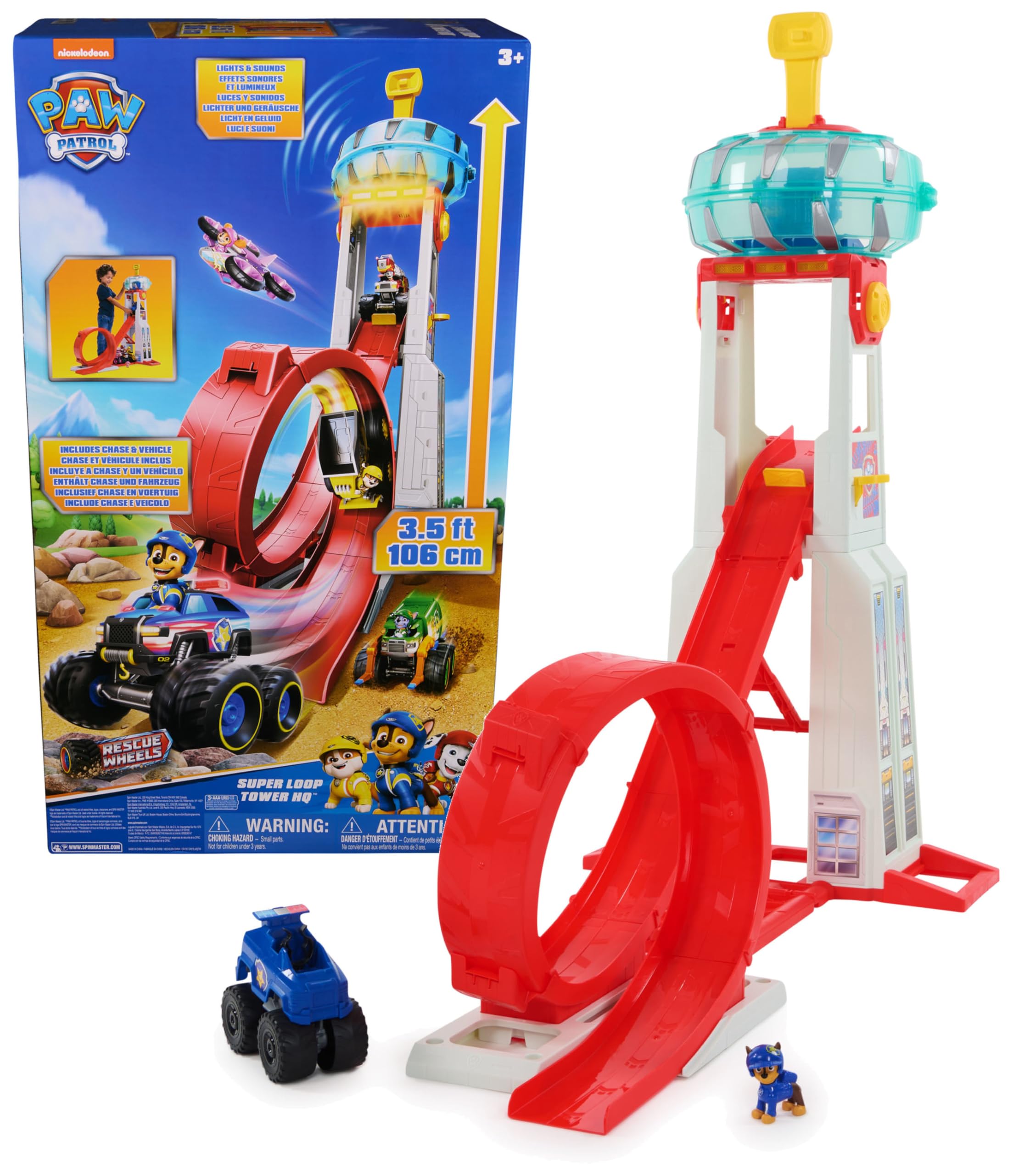 PAW Patrol: Rescue Wheels Super Loop Tower HQ, with Light, Sound, Vehicle Launcher, Chase Action Figure & Toy Truck, Kids Toys for Boys & Girls Age 3+