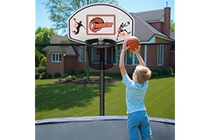 ZOOMSTER Trampoline Basketball Hoop Attachment Basketball Hoop for Trampoline Fits for 25mm - 38mm Straight Pole & Curved Pole, Mini Ball, Easy to Install