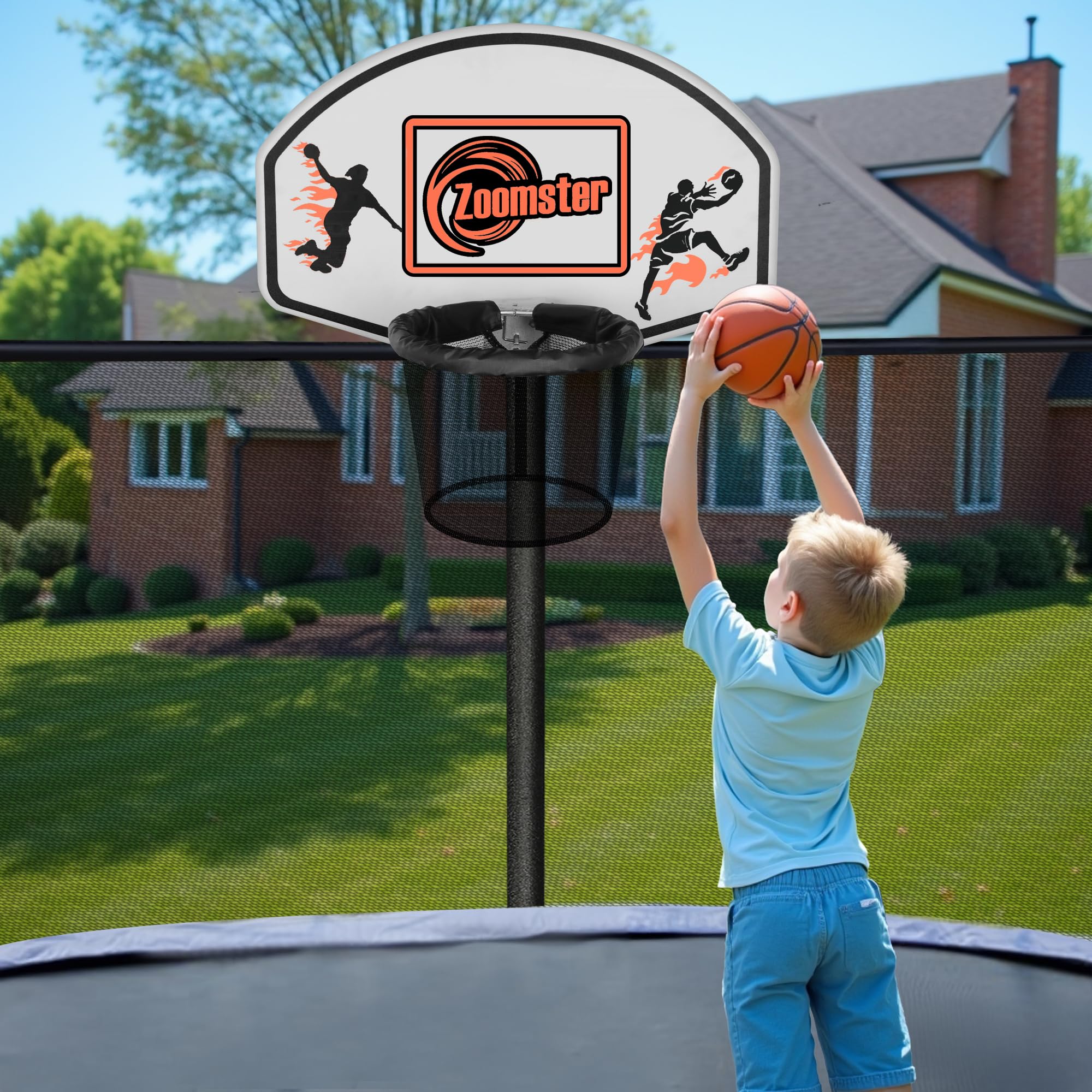 Photo 1 of Trampoline Basketball Hoop Attachment Basketball Hoop for Trampoline Fits for 25mm - 38mm Straight Pole & Curved Pole, Mini Ball, Easy to Install