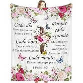 Buryeah Mother's Day Spanish Christian Blanket Religious Gifts Faith Bible Soft Gifts Inspirational Spiritual Scriptures Favors for Women Church Teacher Mother Sister Friend Nurse(Pink Flower)