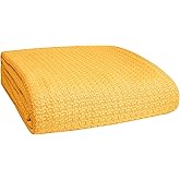 Belizzi Home 100% Cotton Bed Blanket, Breathable Bed Blanket Twin Size, Cotton Thermal Blankets Twin, Perfect for Layering Any Bed for All Season, Mustard Yellow