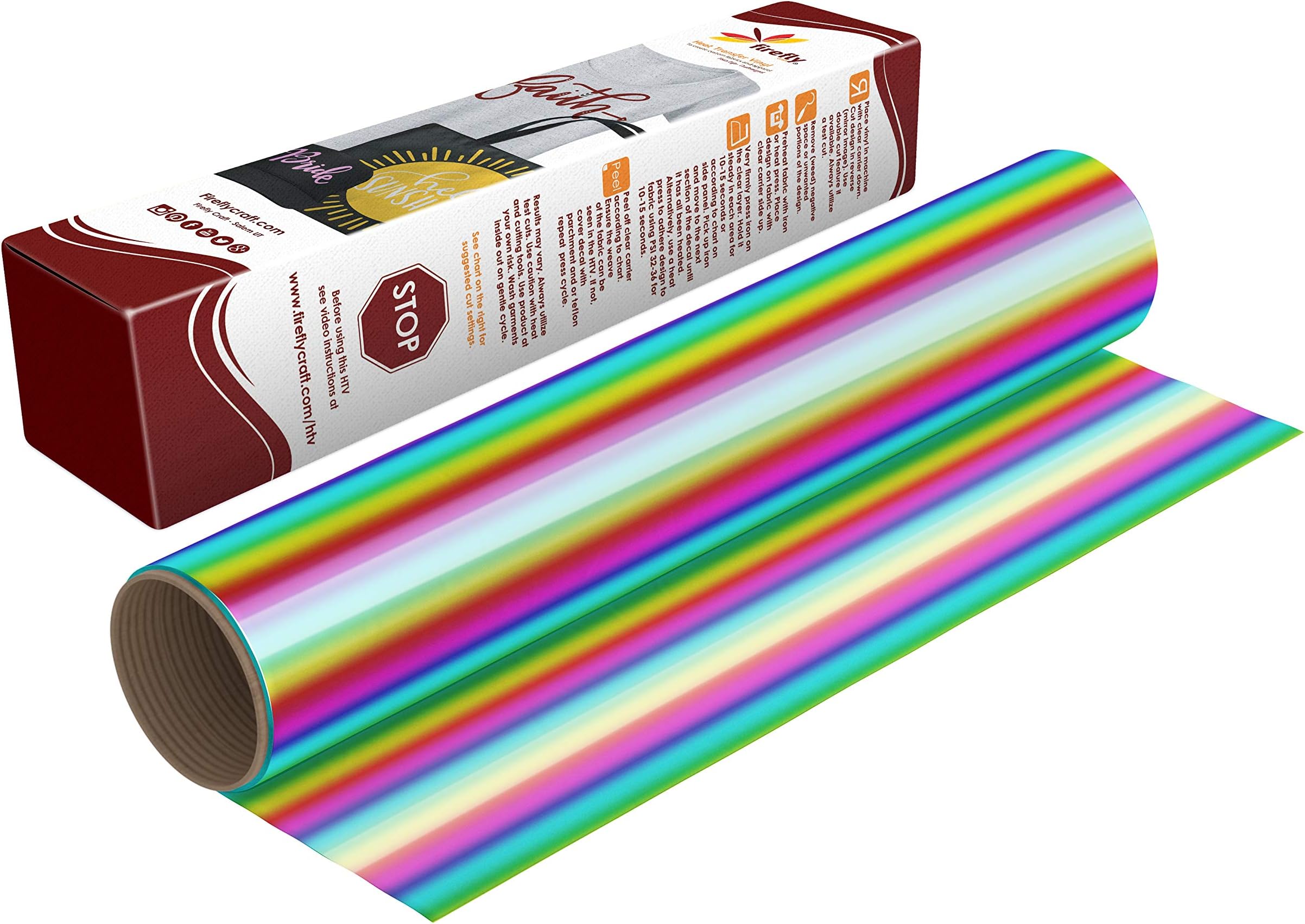 Firefly Craft Metallic Heat Transfer Vinyl Sheets - Rainbow Stripe - Iron On Vinyl for Cricut, HTV Vinyl Sheets, Easy Cut and Weed, Compatible with Cricut & Silhouette Cameo - 1 Sheet 12"x20"