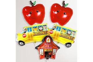 KatchOn, Big Back To School Balloons Set - Pack of 5 | Back To School Decorations for Classroom Decor | School Bus Balloon and Red Apples Balloons Set for First Day of School Decorations