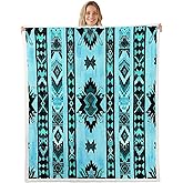 Feelyou Blue Southwestern Fleece Throw Blanket Baby 30"x40" Geometric Plush Blanket for Bed Sofa Couch Tribal Native American Indian Design Exotic Style Sherpa Blanket Stripe Line Fuzzy Blanket