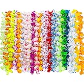 24 Pcs Hawaiian Leis for Luau Party - MAQIHAN Hawaiian Flower Lei Necklace Hawaii Silk Rainbow Leis for Adults Women Girl, Tr