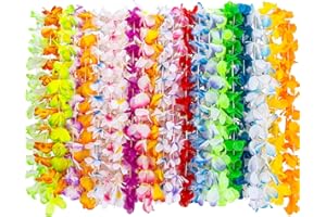 24 Pcs Hawaiian Leis for Luau Party - MAQIHAN Hawaiian Flower Lei Necklace Hawaii Silk Rainbow Leis for Adults Women Girl, Tr