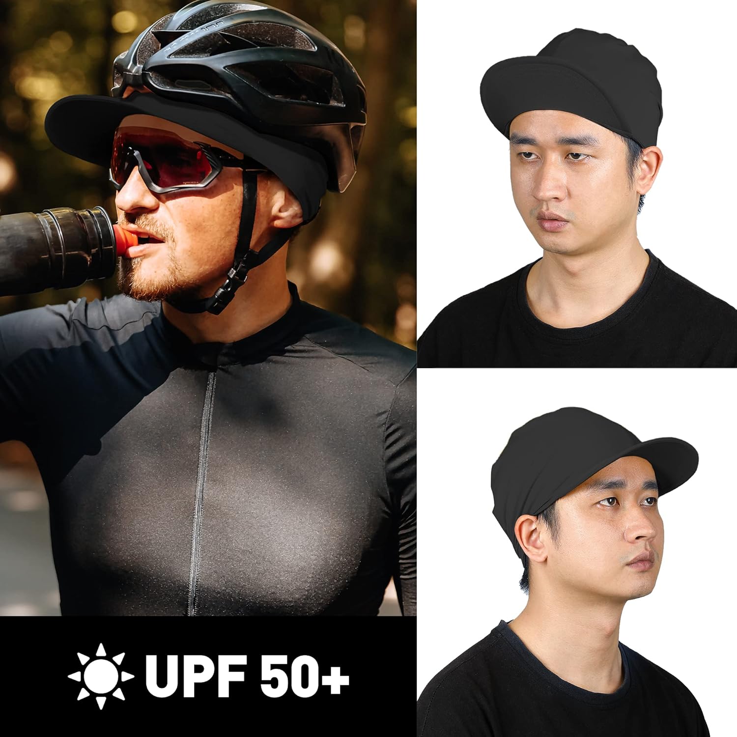 Arcweg Cycling Caps Biking Hat Uv-Protection Sweat Absorbent Cycling Hat Under Helmet Foldable Bicycle Helmet Liner Cap Golf Skull Cap for Men & Women Black: Clothing