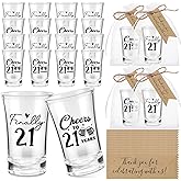 Kritkin 24 Sets 21st Birthday Party Favor Finally 21 Shot Glasses Thank You Tag Organza Bag Twine for Guests(Black,Acrylic)