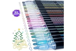 AKARUED Shimmer Outline Markers Glitter Pens, 21 Colors Fun Metallic Doodle Marker for Drawing, Christmas Stocking Stuffers Gifts for Tween Teen Girls, Craft Art Supplies for Kids Ages 8 9 10 12 14 Year Old