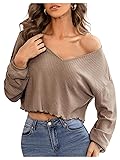 SweatyRocks Women's Long Sleeve Tee Shirt V Neck