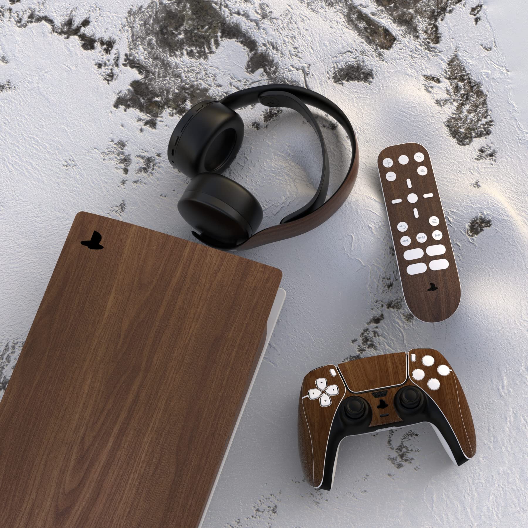 PlayVital Wood Grain Full Set Skin Decal for ps5 Console Digital Edition, Sticker Vinyl Decal Cover for ps5 Controller & Charging Station & Headset & Media Remote