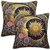 FexNuvko Sun and Moon Decorative Pillow Covers 18x18 Set of 2 | Cushion Cases with Invisible Zipper | Home Decor Throw Pillowcases for Couch, Sofa and Livingroom