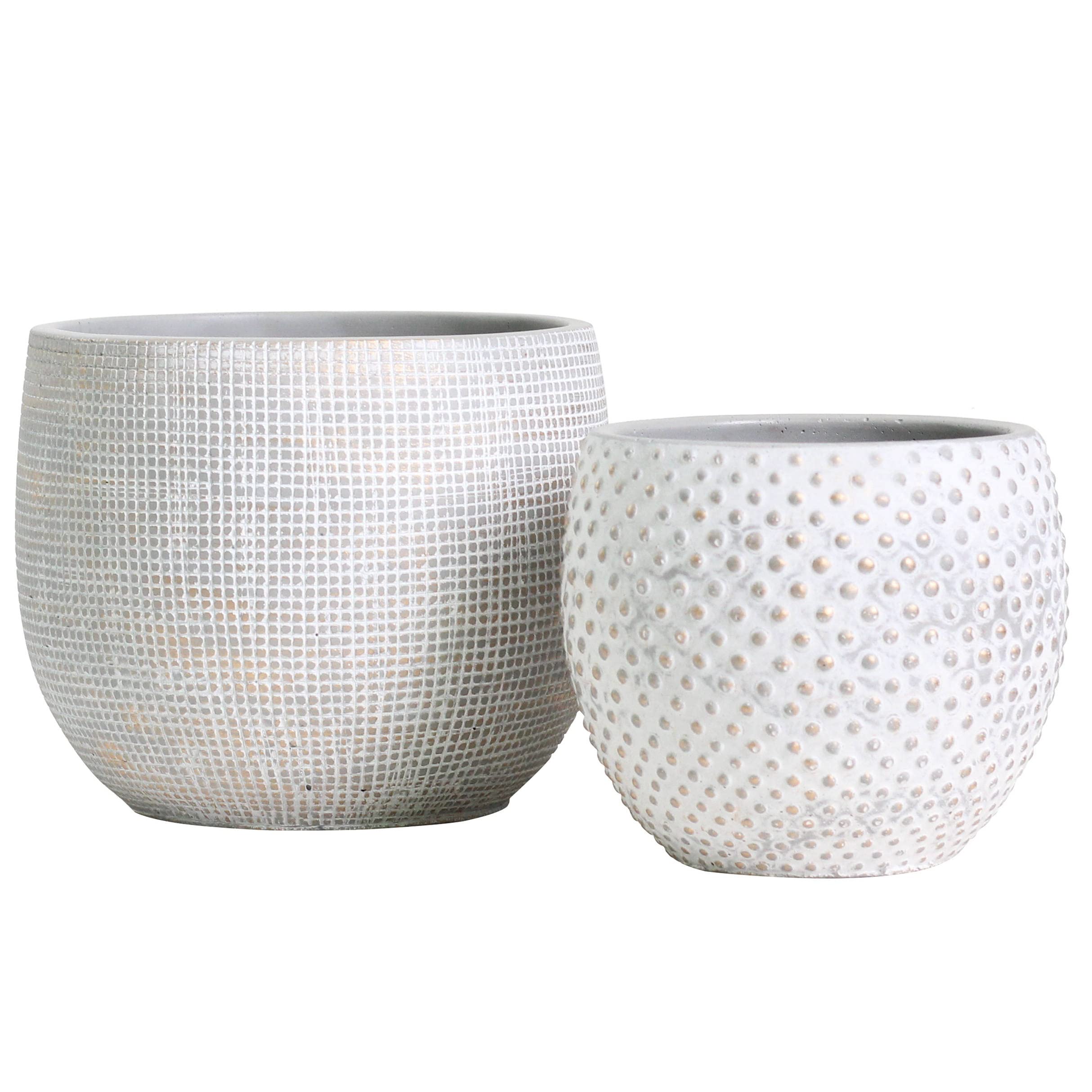Olly & Rose Ceramic White Gold Plant Pot Set 2-17 and 14cm Indoor Planters Cement Outdoor Flower Pots (Cream & Gold)