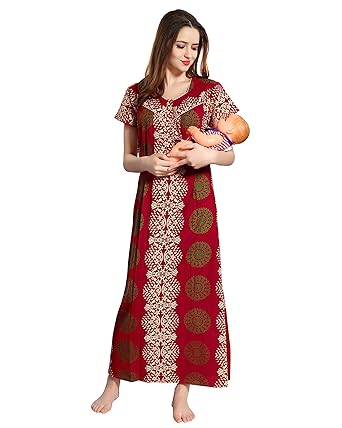 AV2 Women Printed Feeding/Nursing/Maternity Nighty 1183