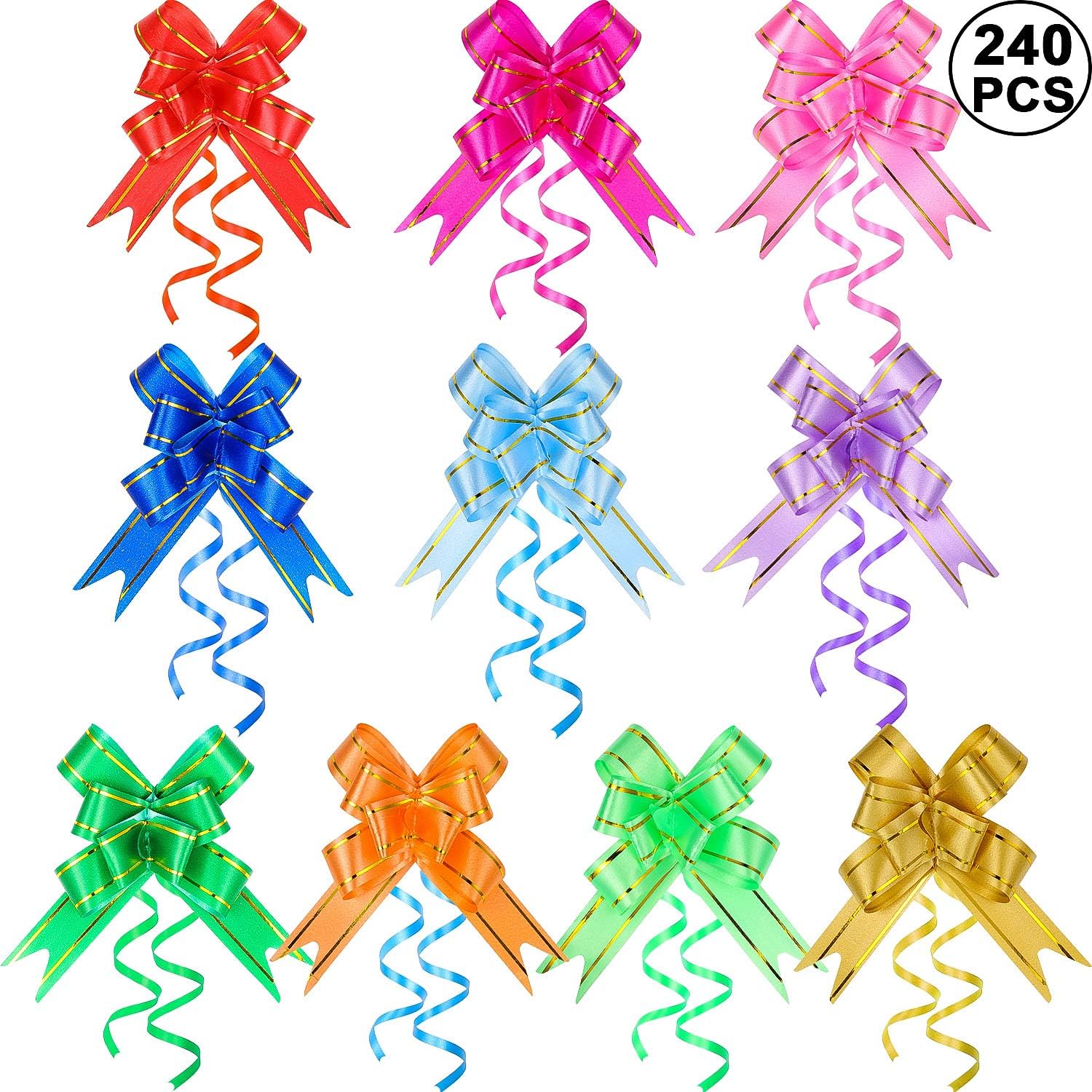 WILLBOND 240 Pieces Pull Bows Decorative Assorted Colors Gift Wrap