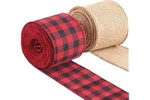 Fvviia Christmas Buffalo Plaid Ribbon, 20 Yards x 2.5 Inch Black Red Buffalo Ribbon,Black White Buffalo Ribbon,Wired Ribbon W