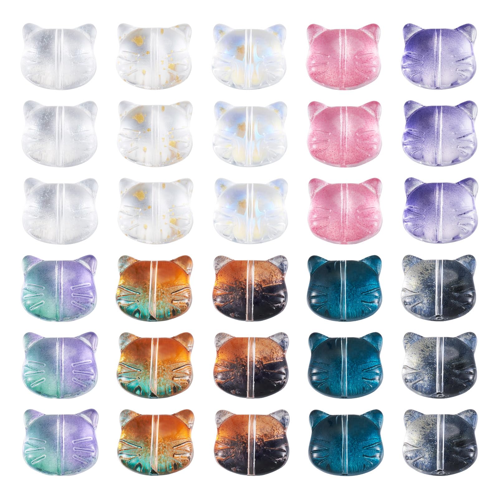 Crafans 50pcs Cat Heads Glass Beads - 10 Colors Crystal Cat Glass Spacer Beads for DIY Necklace & Bracelet Jewelry Making