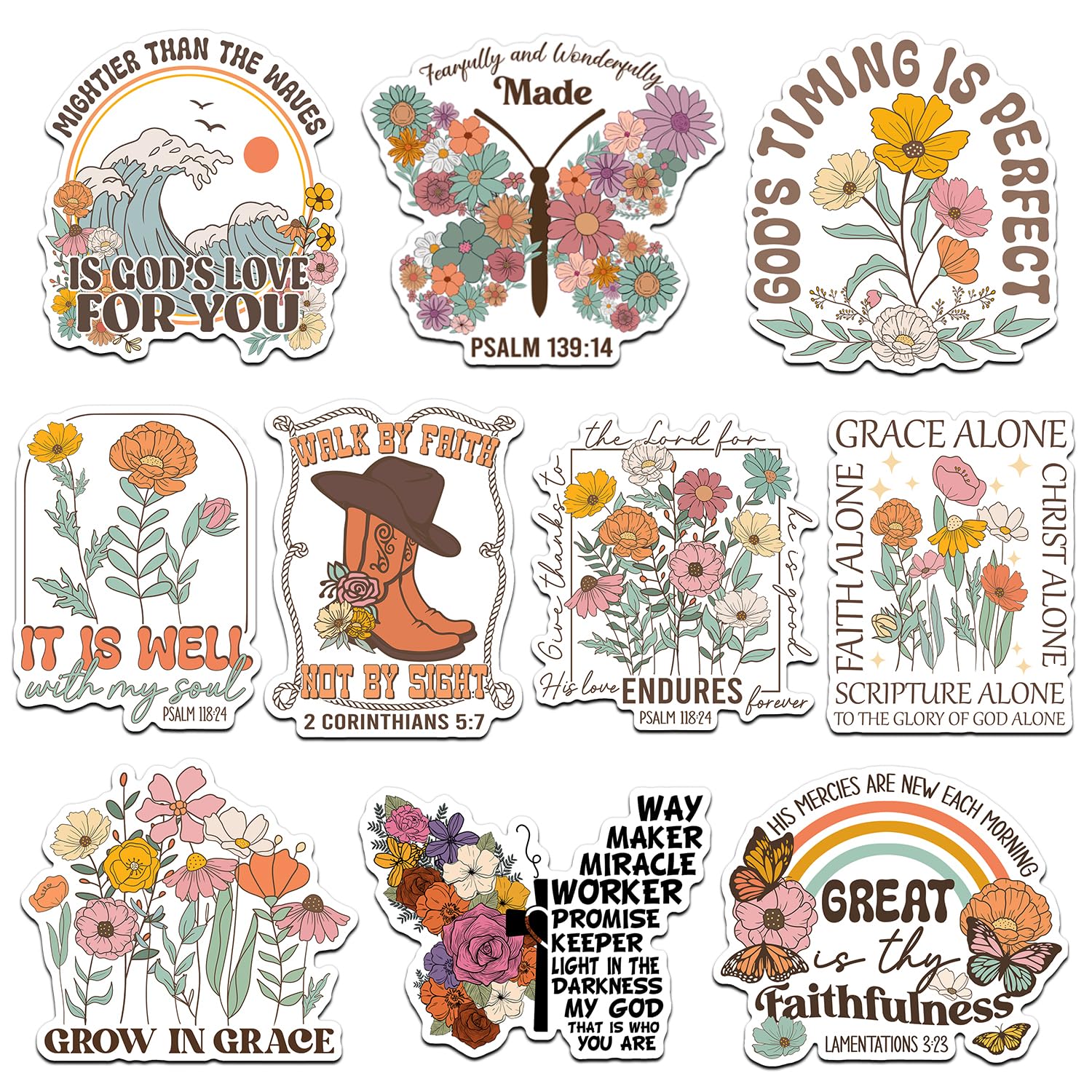 Photo 1 of (10Pcs) Bible Verse Stickers Pack Size 3'' Scripture Faith Floral Jesus Decal for Laptop, Water Bottle, Journal, Stanley Cup