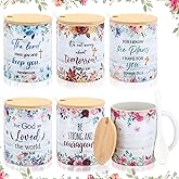 Remerry 6 Pcs Christian Gifts for Women 12 oz Religious Coffee Mugs Cups Vintage Floral Ceramic Bible Verse Mug with Lid Spoon Easter Church Welcome Gift for Sunday School Teacher Mom(English)