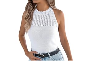 Crochet Knit Halter Tank Tops for Women 2026 Summer Mock Neck Cami Sleeveless Sweater Vest Top Casual Beach Tanks