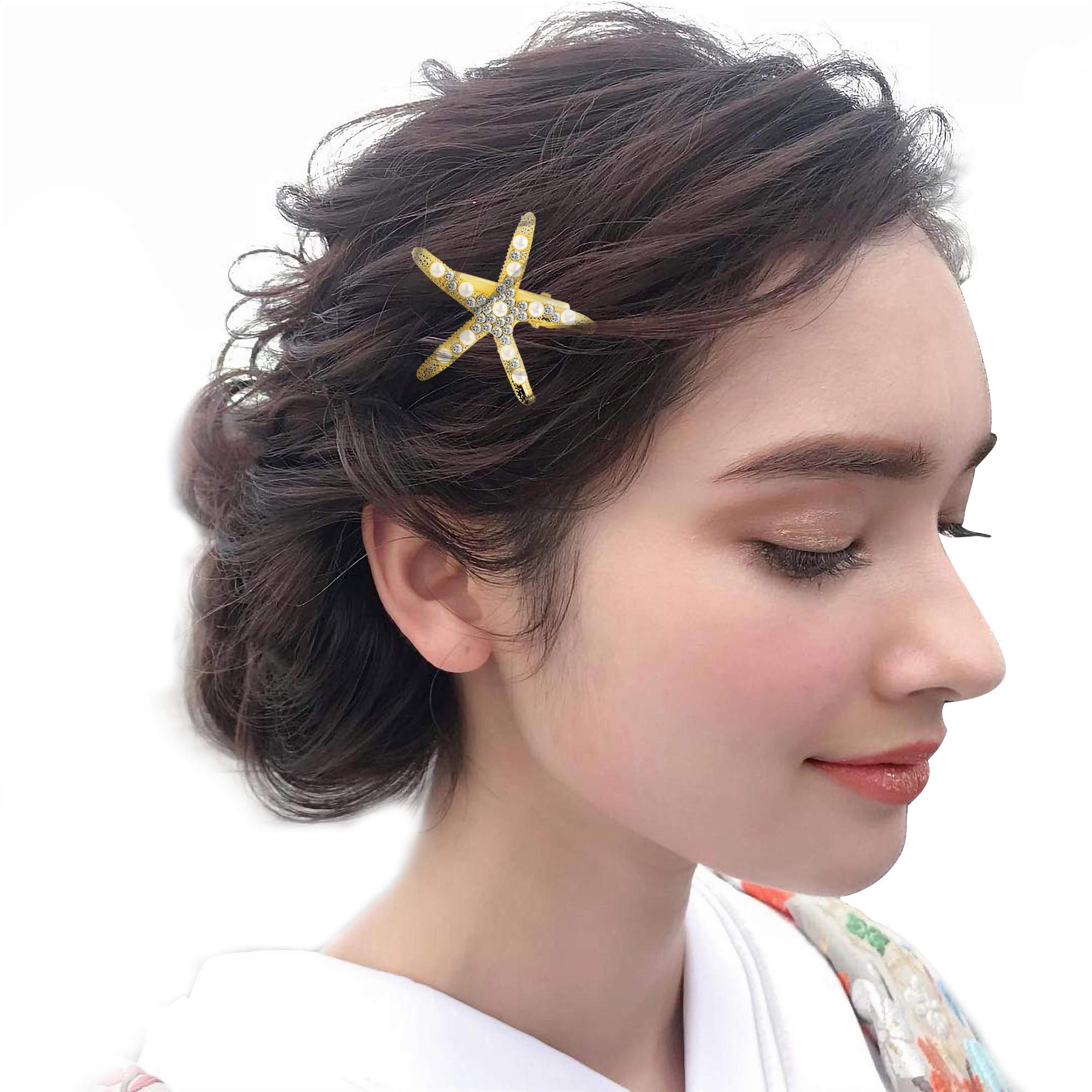 2 Pcs Starfish Hair Clip Pins Sea Beach Hair Barrettes Accessories Metal Flower Girl Accessories for Wedding (Gold)