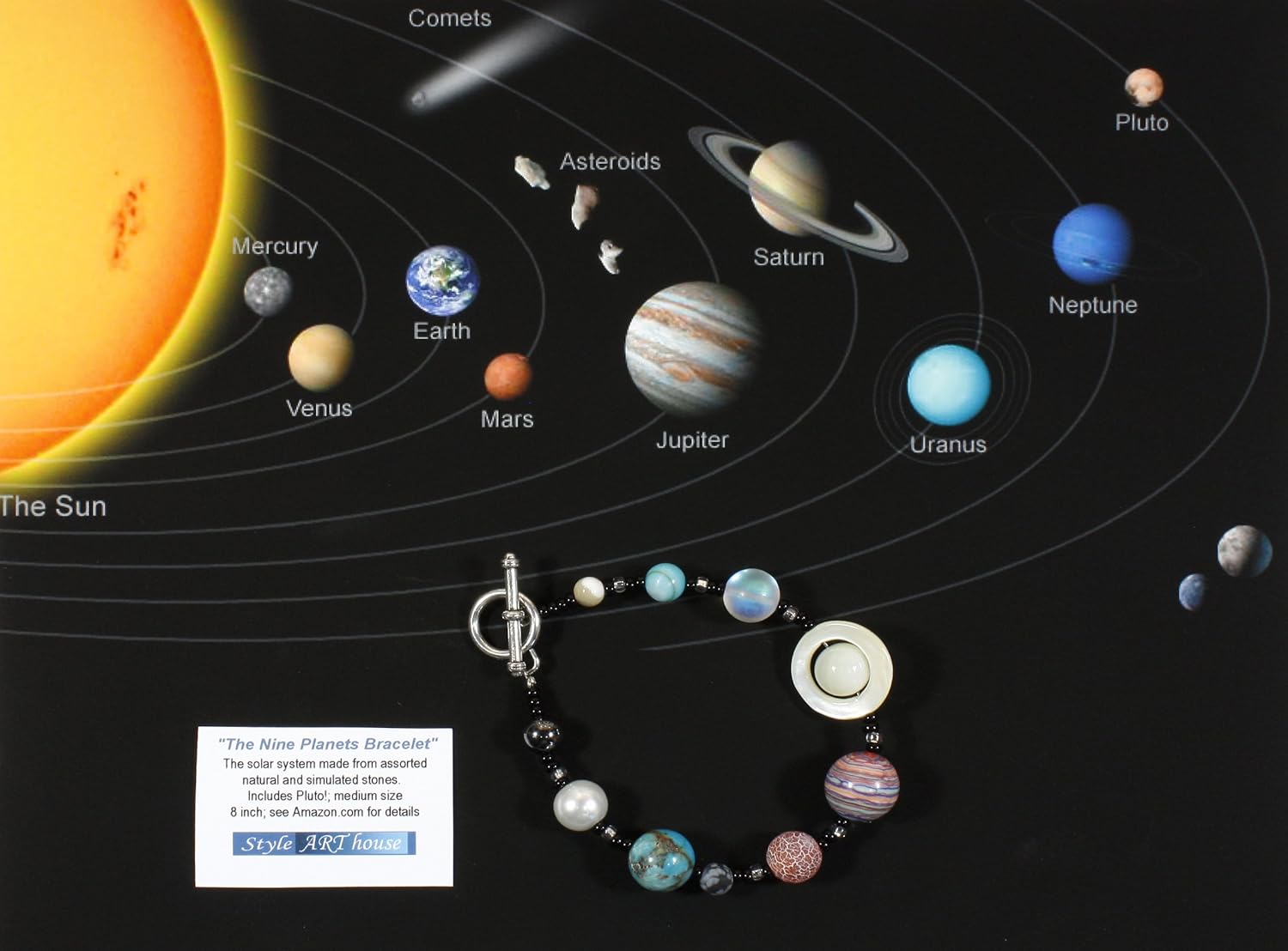 The Nine Planets Bracelet The Solar System In Assorted Stones 8 Inches