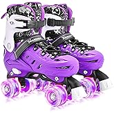 Kuxuan Skates Roller Skates for Girls and Boys Kids, 4 Sizes Adjustable Fun Kids Toddler Rollerskates with Light up Wheels for Teens Women Indoor Outdoor
