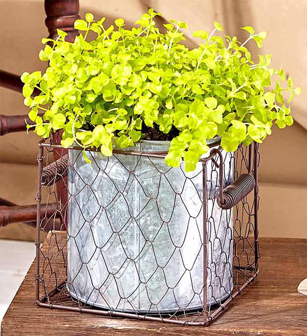 Galvanized Planters in Wire Basket. Choose From 1, 2 or 3 Planter Sets (1) Garden