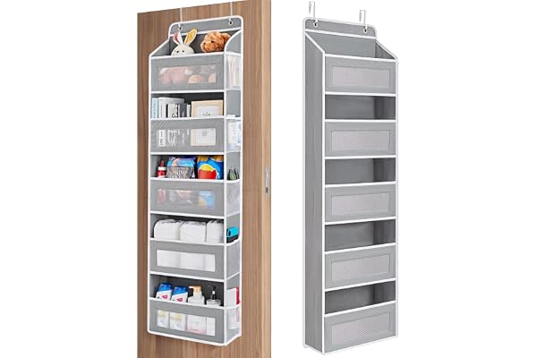 JARLINK Over The Door Organizer Storage, 5 Shelf Hanging Door Organizer with 5 Large Capacity Pockets, Anti Tilt 44 lb Load B