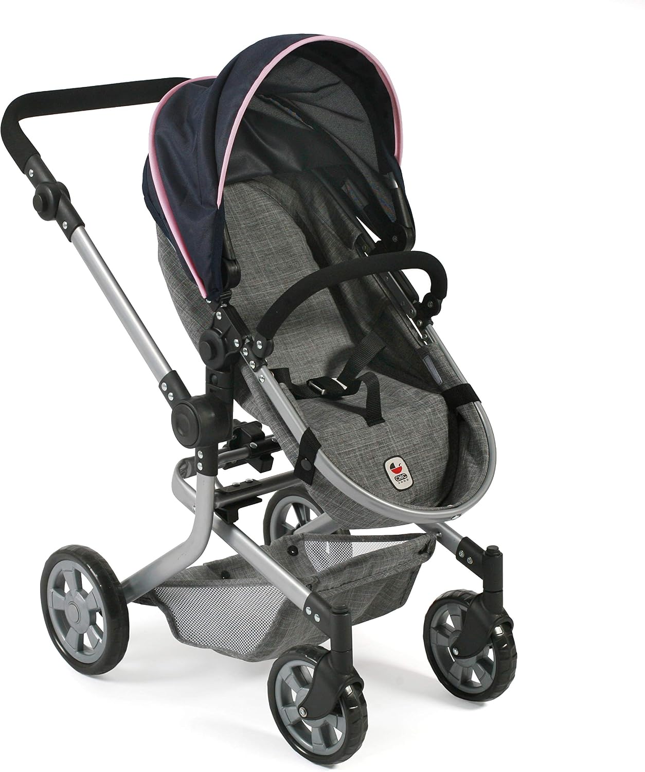 Bayer Chic 2000-59526 - Mika Doll's Pram, 2-in-1 Combination Doll Pram for Children from 4 to 8 Years, Melange Grey-Navy - Image 5