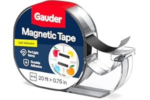 GAUDER Magnetic Tape Dispenser | Thin Magnetic Strips with Adhesive Backing (20' Long x 3/4" Wide) | Magnet Roll