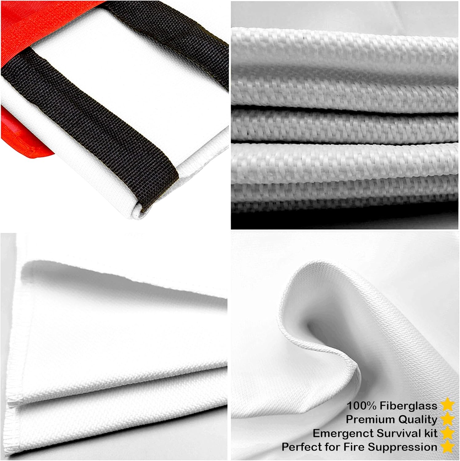 JJ CARE [Extra Large] Fire Blanket for Home 6.5 ft x 6.5 ft with Hook & Gloves, Fire Suppression Blanket, Emergency Fire Blanket for People, Fire Blanket Kitchen, Emergency Use - White: Sports & Outdoors