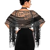 Jeffdad Women's Floral Lace Scarf Shawl wif Tassels for Women's Evening Dress Evening Party Mesh Wedding Shawls