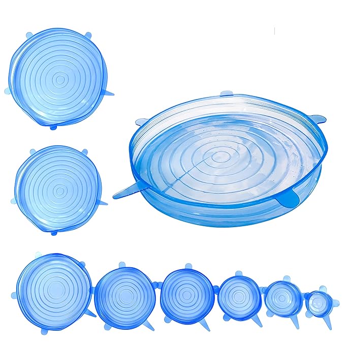 Nefas - 8er Set Stretch Silikon-Frischhalte-Deckel. Umweltfreundliche, wiederverwendbare Alternative zu Frischhaltefolie. Für