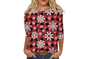 JXKIKOZE Christmas Shirts for Women - 3/4 Length Sleeve Womens Tops Funny Christmas Graphic Tshirts Holiday Pullover Tops