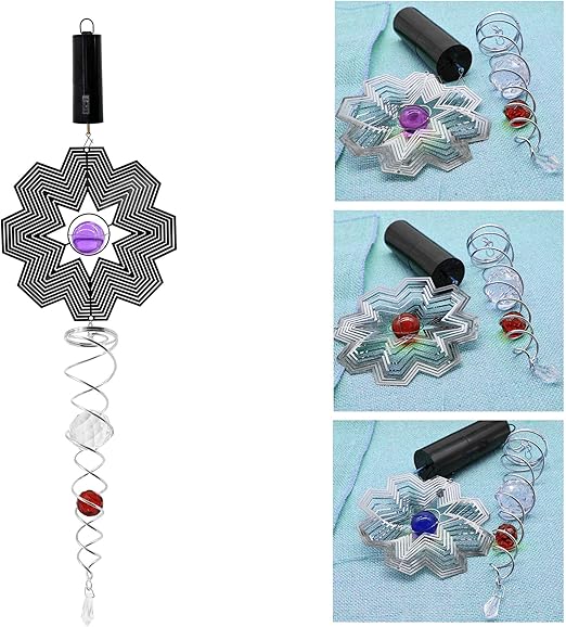 Red Blue Purple Decor Garden Wind Spinner Glass Ball Included Battery Operated Motor And Hooks For Great Addition To Your Garden Lawn Or Yard 3d Reflective Whiligig Hanging Spinner With Stainless Steel Helix Spiral Tail And